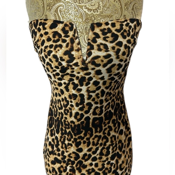Leopard Print Stretchy Strapless Retro Pinup Bodycon Dress Sexy Party Cocktail - Picture 2 of 8